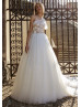 One Shoulder Ivory Floral Tulle Princess Wedding Dress